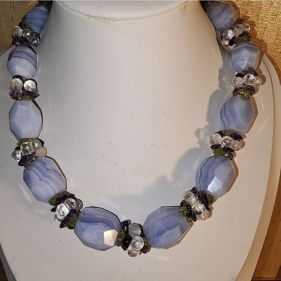 Ross Simons Blue Agate Quartz Amethyst Peridot Necklace .925 17" x 5/8" NWOT - Picture 9 of 14